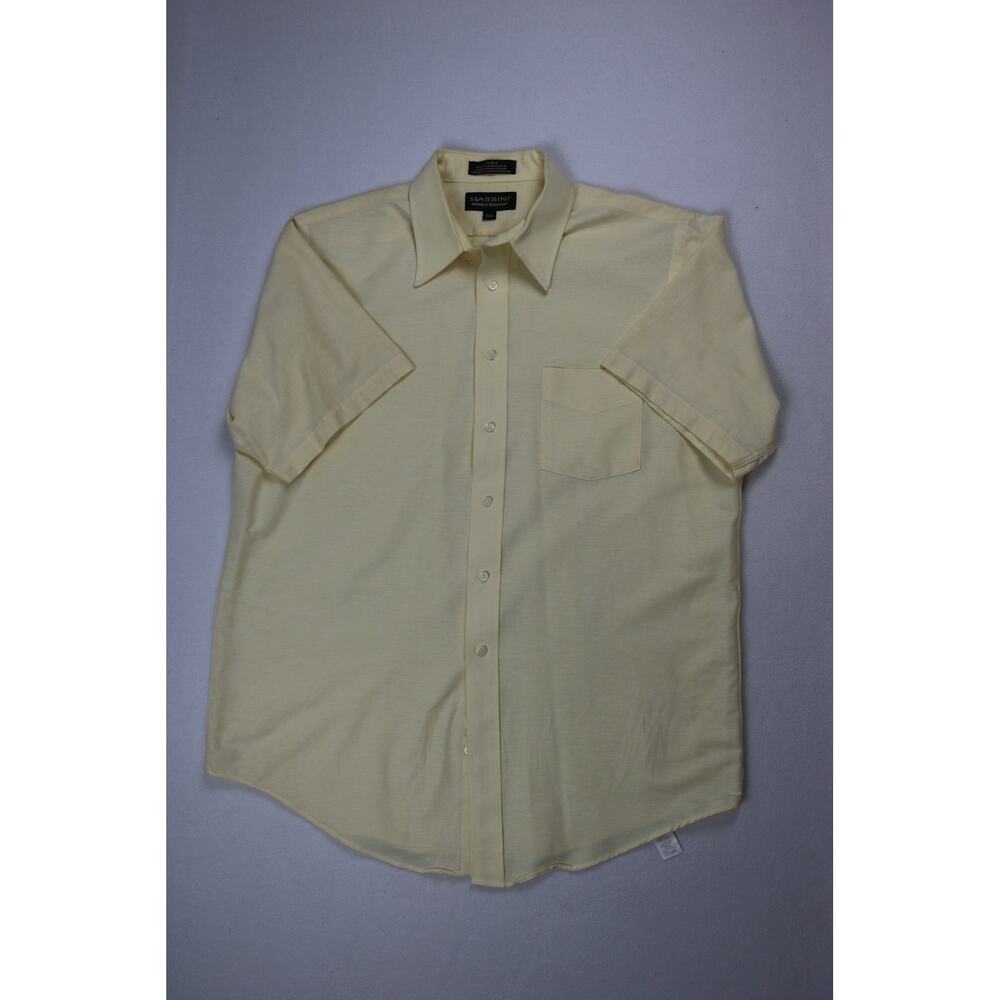 Massini Short Sleeve Button Down Shirt Yellow Mens (L) 16 1/2 Preppy Cottagecore